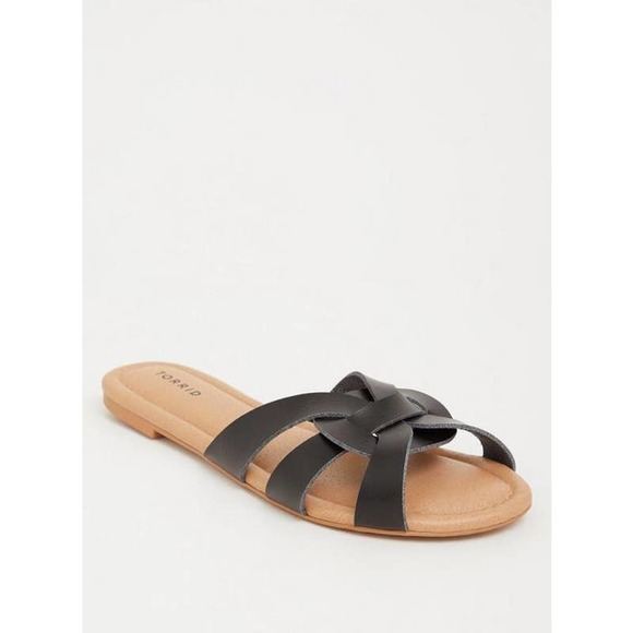 torrid Shoes - NWT Torrid Black Medallion Open Toe Flat Slip On Sandal Shoes Plus Size: 8W